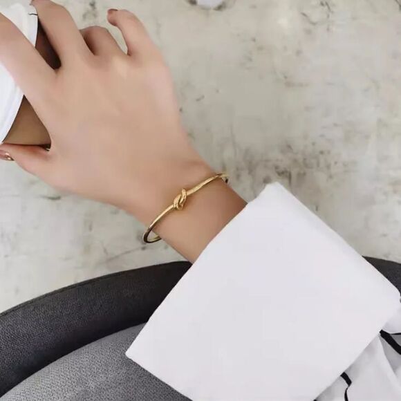 Tie Knot 18K Gold Plated Bangle Cuff Bracelet - Picture 7 of 15